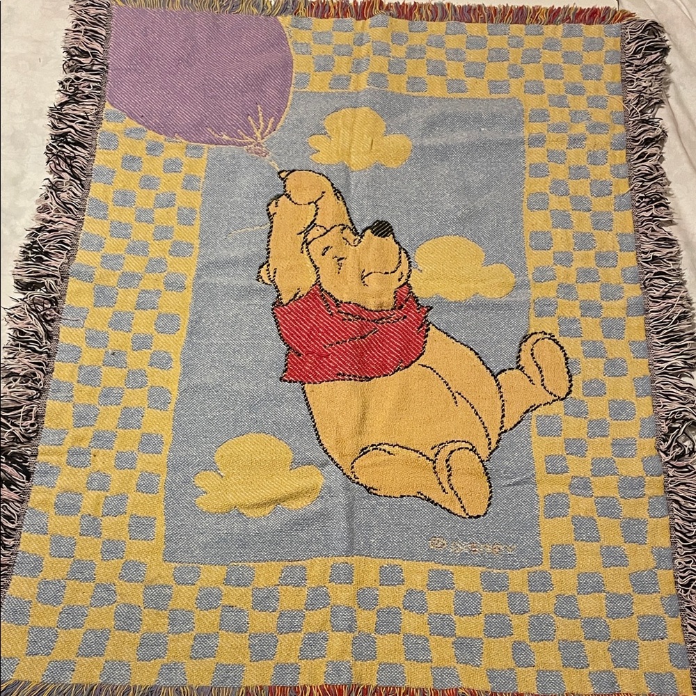 Vintage Disney Winnie the Pooh Throw Tapestry Balloon Clouds 43x35
